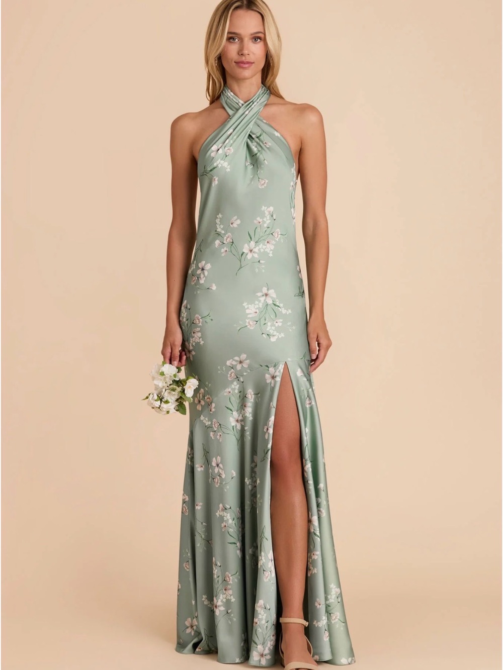 Birdy Grey Sage le Fleur Green Floral Halter “Stephanie” dress